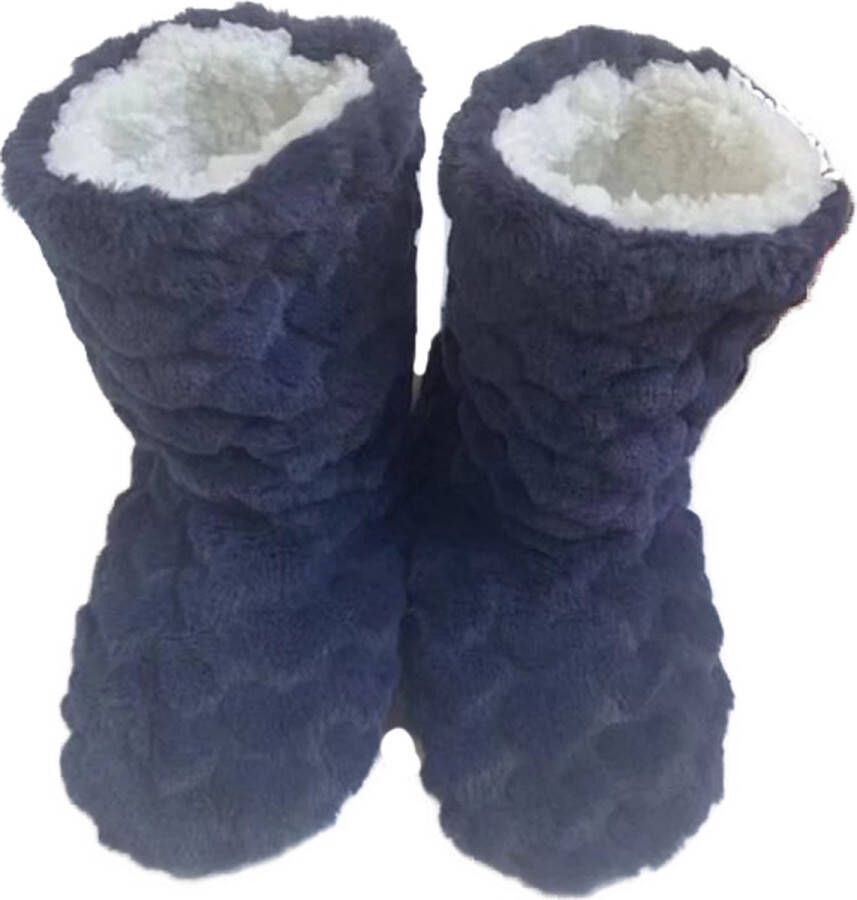 Pantoffels dames fluffy huissloffen donker blauw