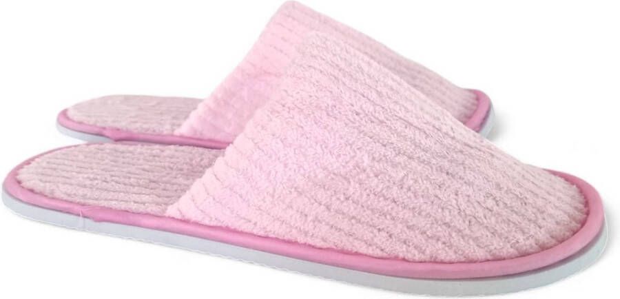 Pantoffels dames roze 5 paar geribbeld leuk voor slaapfeestje of vakantie één