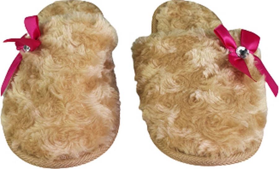 Pantoffels Slippers Met Roze Boog Lichtbruin