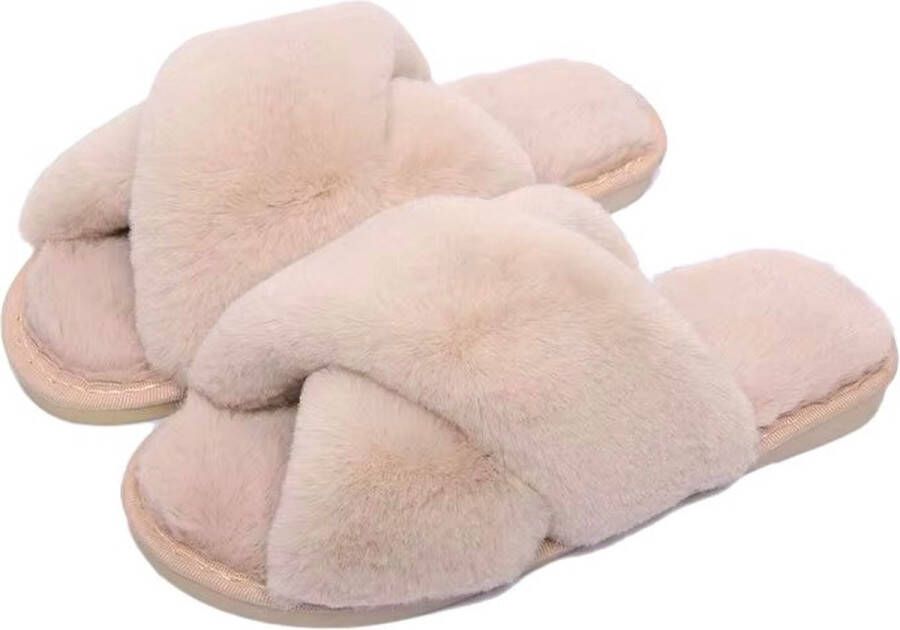 Pluchen Sloffen Pantoffels Dames Slippers Instappers Lichtroze kleur