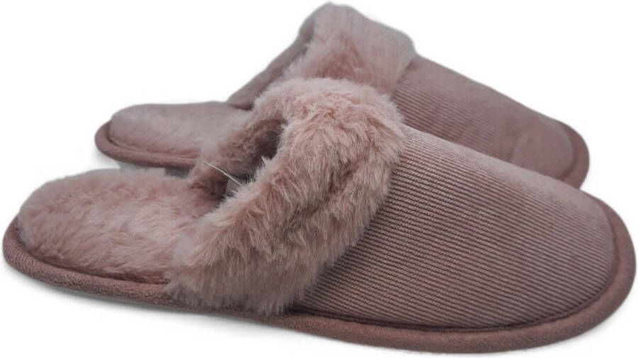 Roze fluwelen dames pantoffels sloffen voor vrouwen meisjes velours instapper huisschoenen