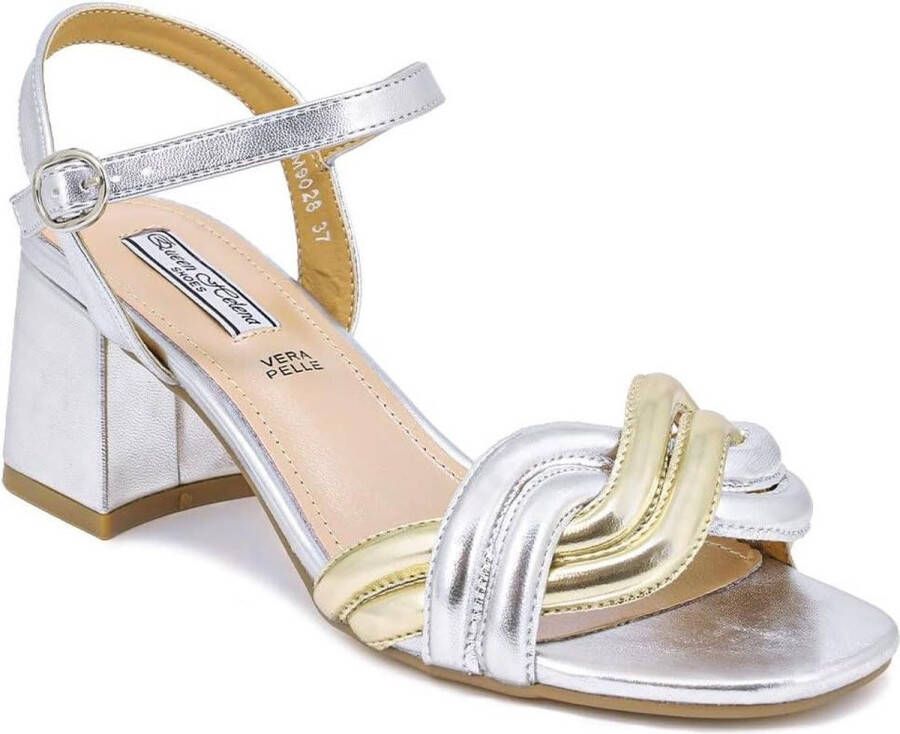 Sandalen lage hak dames elegante enkelriem schoenen ZM9028 Zilver EU sandalen lage hak dames