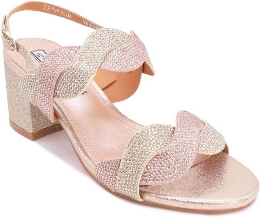 Sandalen lage hak dames elegante schoenen met strass Goud EU sandalen lage hak dames