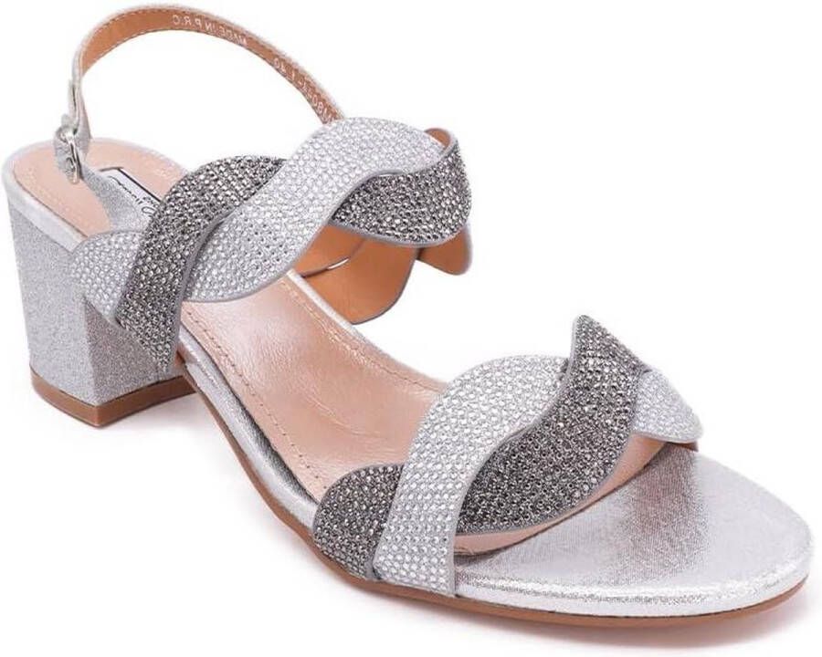 Sandalen lage hak dames elegante schoenen met strass ZM8044 1 zilver EU sandalen lage hak dames