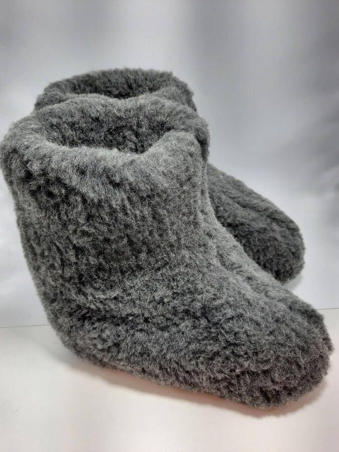 Geen merknaam Schapenwollen sloffen grijs 100% natuurproduct comfortabele nieuwe luxe sloffen direct leverbaar handgemaakt sheep wool shuffle woolen slippers schoen pantoffels warmers slof