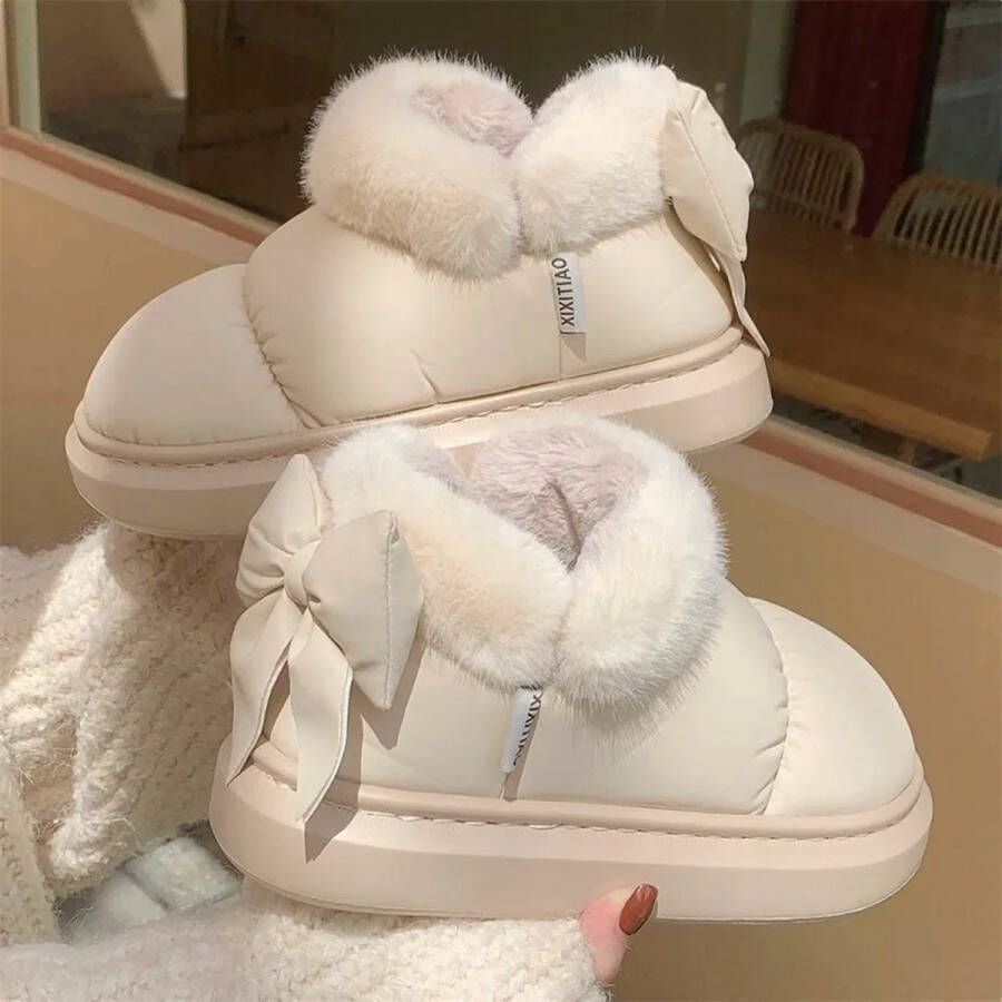 Schattige Warme Enkellaarsjes voor Dames met Strik Pluche Waterdichte Korte Snowboots voor de Winter 2024 Dames Enkellaarsjes Warme Winterboots Fashionable Snowboots