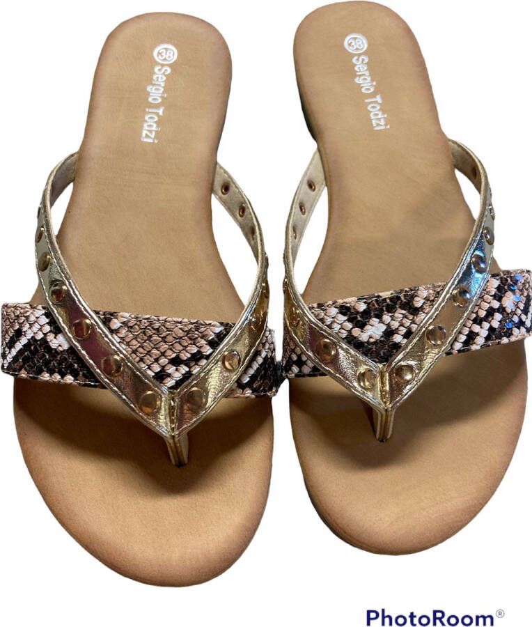 Merkloos Sans marque Teenslippers snakeprint studs