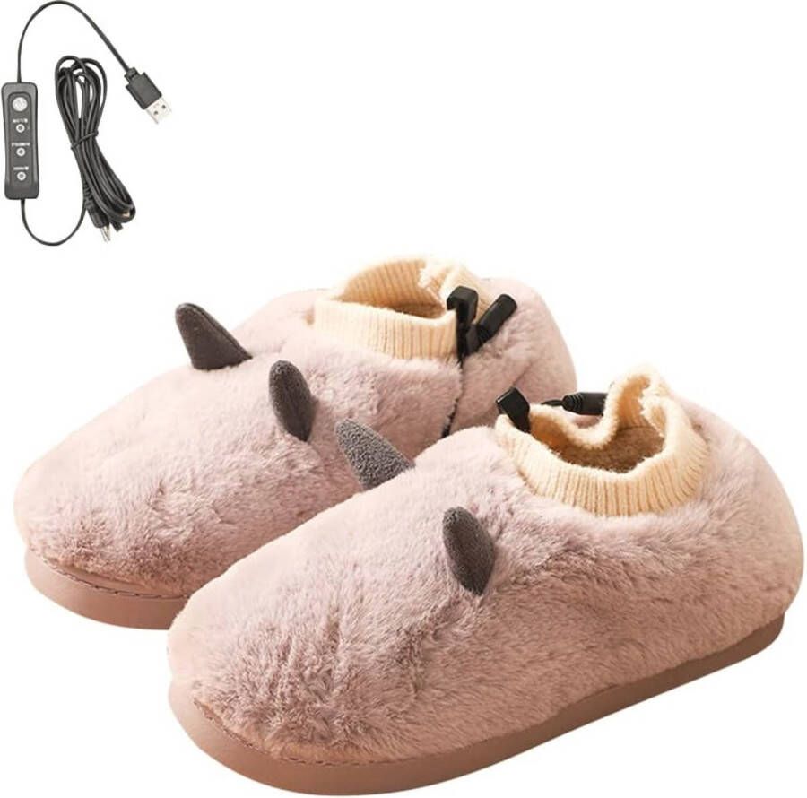 Verwarmde pantoffels voor dames en heren USB-voetenwarmers met 3 warmtestanden Gevoerd pluche voor de winter )