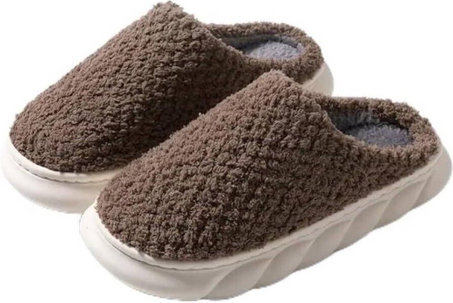 Warme Sloffen Pantoffels Anti Slip Zolen Unisex Bruin Zacht Warm en Comfortabel COZYSTEPS