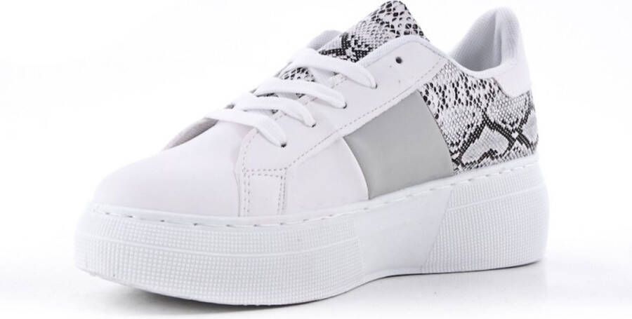 Witte Sneakers Slangenprint Detail Witte Dames Gympies Snake detail Dames Sneakers Schoenen Wit