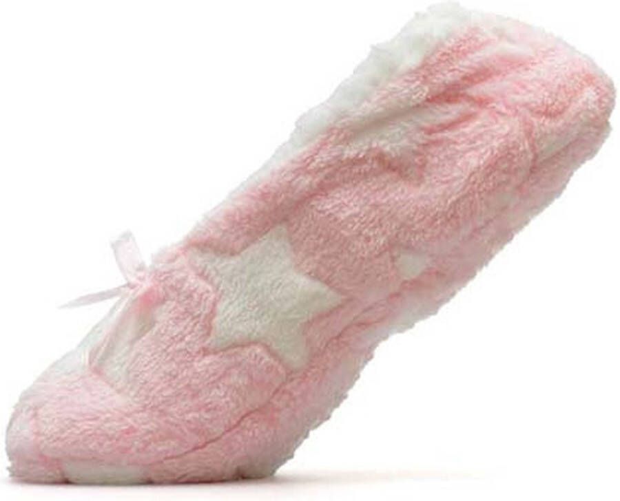 Zachte huissloffen pantoffels roze en wit met sterren antislip voor meisjes en dames met