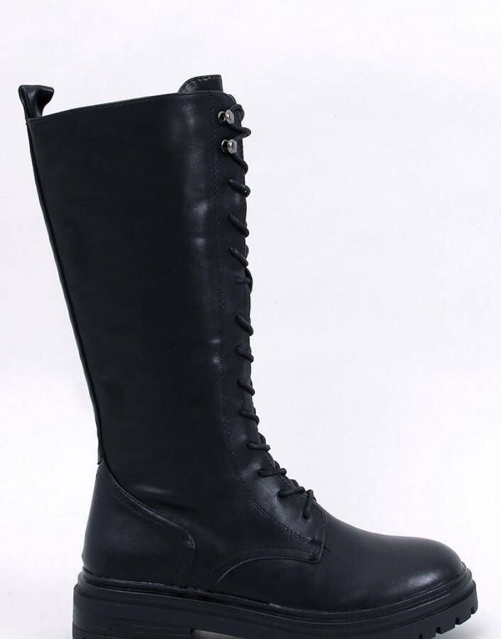 Zwarte Eco-Leren Hoge Veter Boots Laars