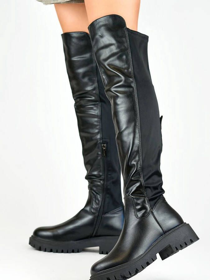 Zwarte Stoere Overknee Boots Laars