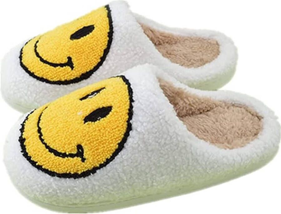 Edmondo Smiley Slippers Smiley Pantoffels Smiley Sloffen Pantoffels en Fluffy Sloffen en Wit