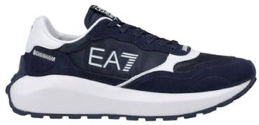 Emporio Armani EA7 Blauwe Print Sneakers met Leren Voering Blue Heren