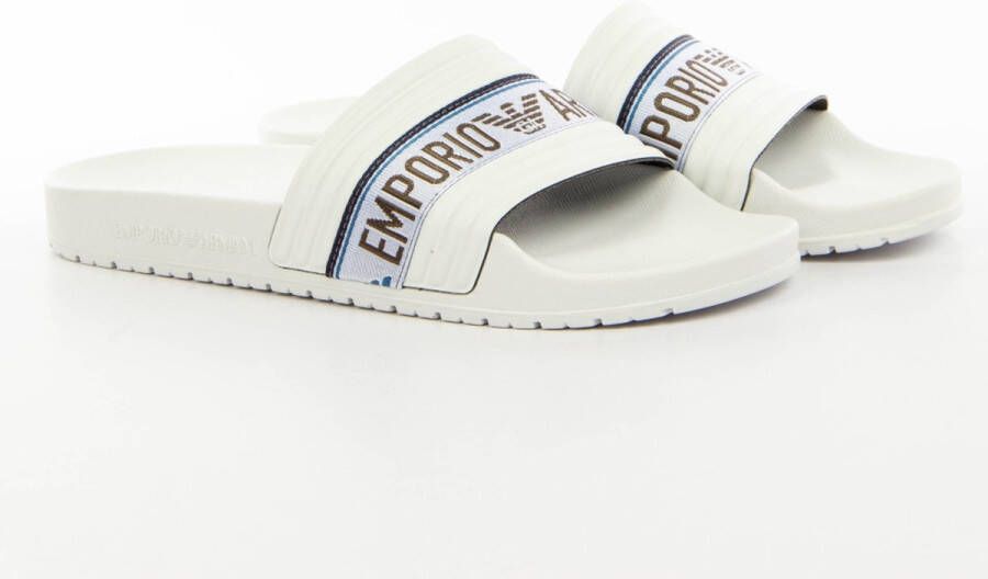 Emporio Armani Platte PVC Logo Sandalen Wit White Heren