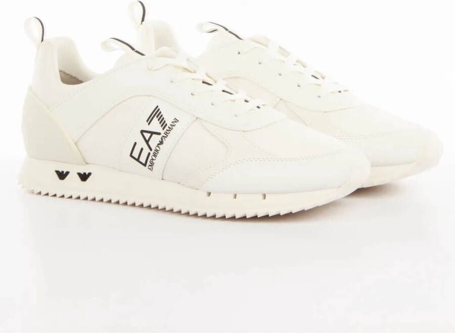 Emporio Armani EA7 Witte textiel en PU leren sneakers White Heren