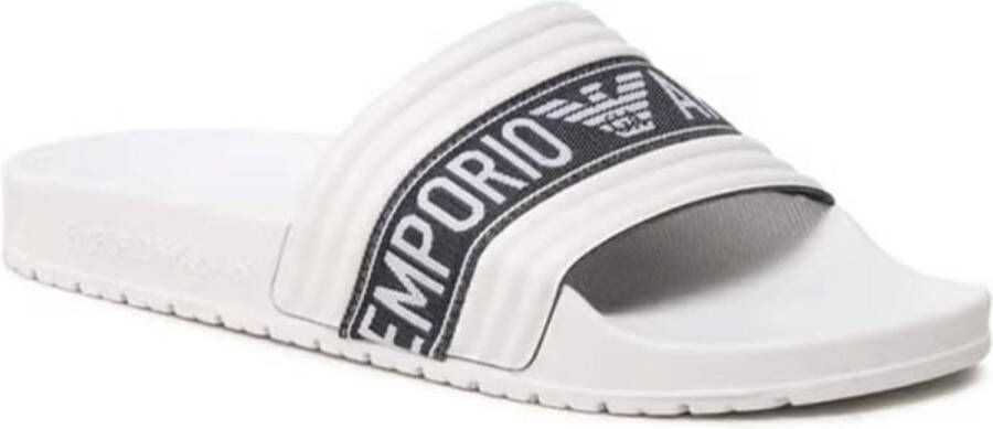 Emporio Armani Platte PVC Logo Sandalen Wit White Heren