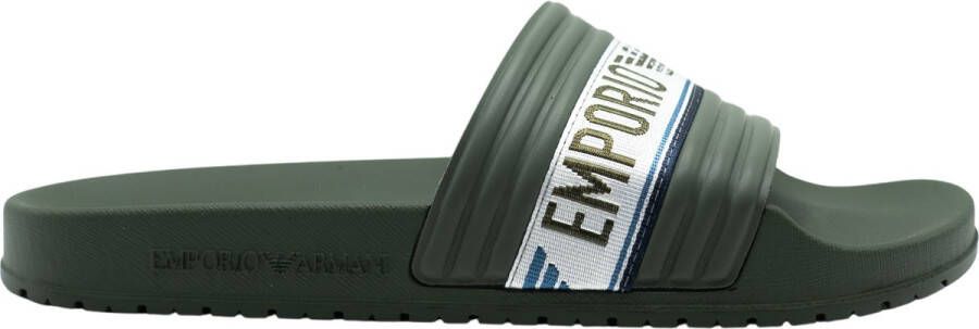 Emporio Armani Nastro Logo Slippers Green Heren