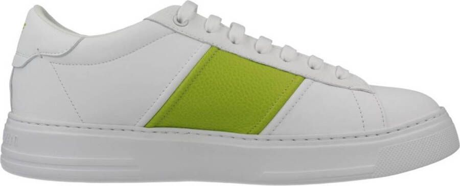 Emporio Armani Witte leren sneakers met limoengroene contrasterende inzetstukken en logo-opschrift White Heren