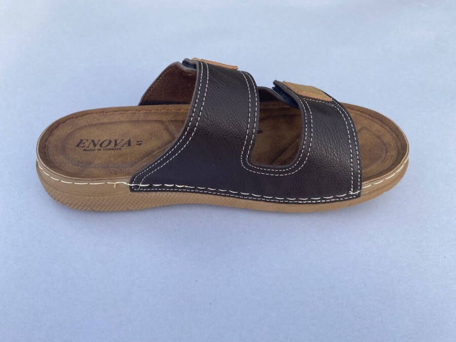 Enova Slippers Heren Sandalen Heren Donkerbruin PU Leer