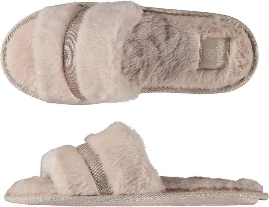 Apollo Dames huisslippers instapsloffen pantoffels met bont beige