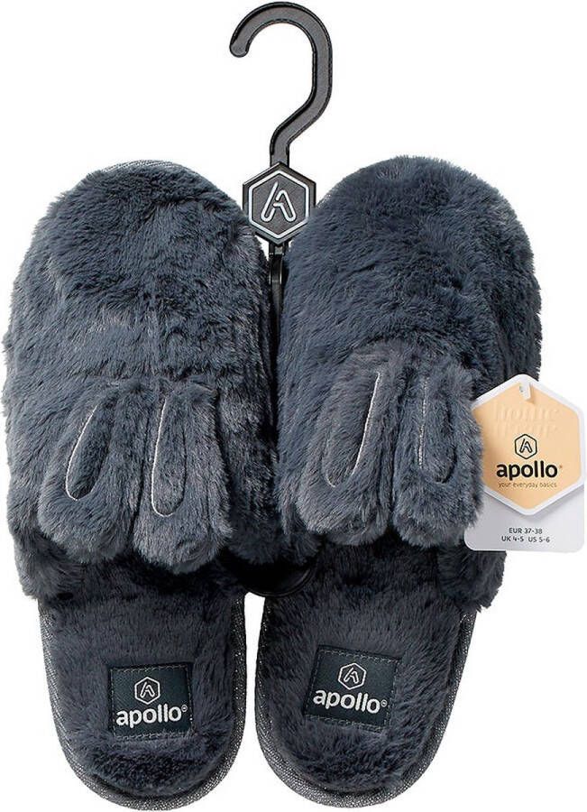 Apollo Instap pantoffels dames Donker Grijs Bunny Pantoffels dames Sloffen dames Pantoffels dames Sloffen dames