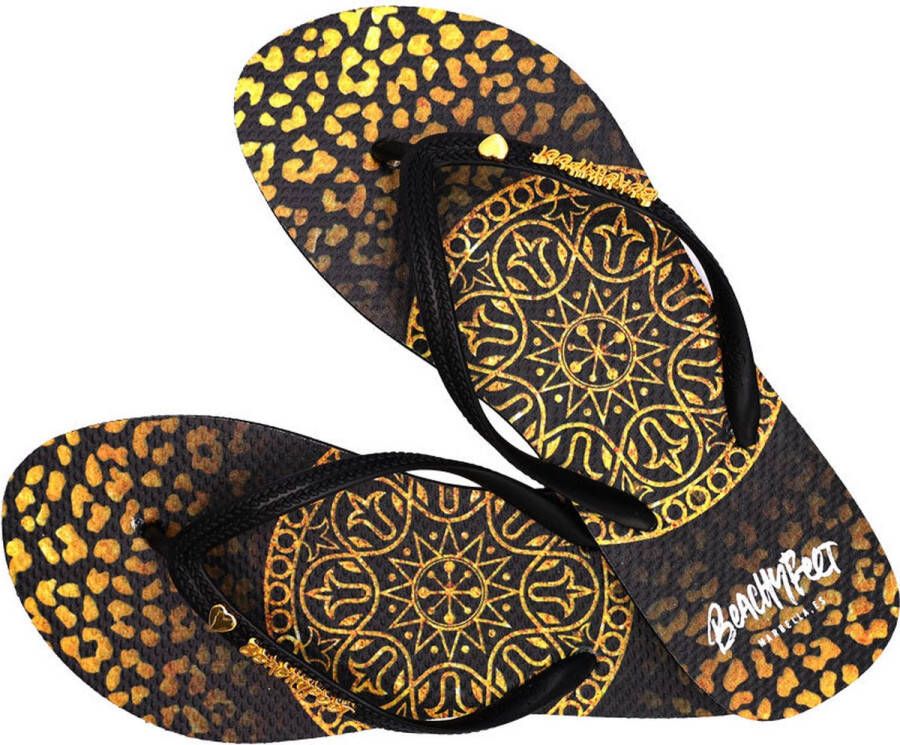 BeachyFeet Teenslipper Dames Mandaleo Flipflop Zwart Goud