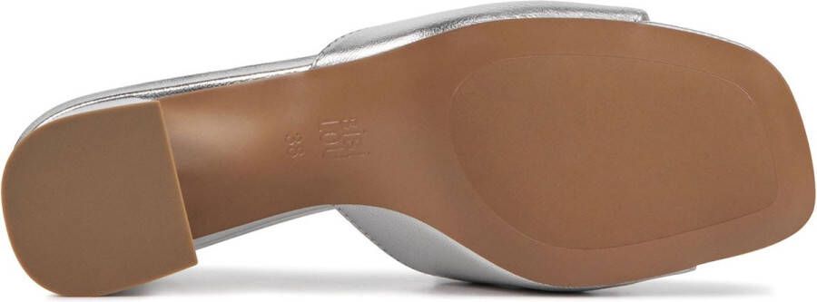 BiBi Lou Slippers Dames Sandalen Instappers Damesschoenen Leer Blokhak 582Z19 Zilver