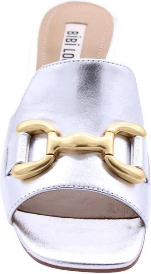 BiBi Lou Slippers Dames Sandalen Instappers Damesschoenen Leer Blokhak 582Z19 Zilver