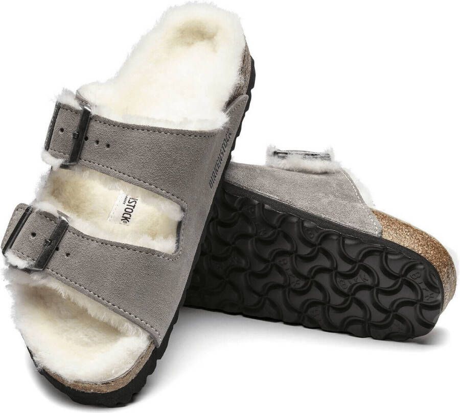 Birkenstock Arizona Lamsvel Suede Stone Coin Smal Voetbed