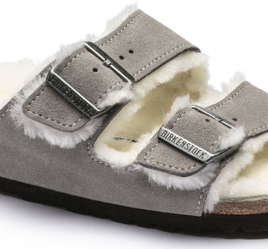 Birkenstock Arizona Lamsvel Suede Stone Coin Smal Voetbed