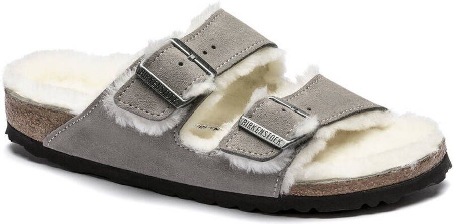 Birkenstock Arizona Lamsvel Suede Stone Coin Smal Voetbed