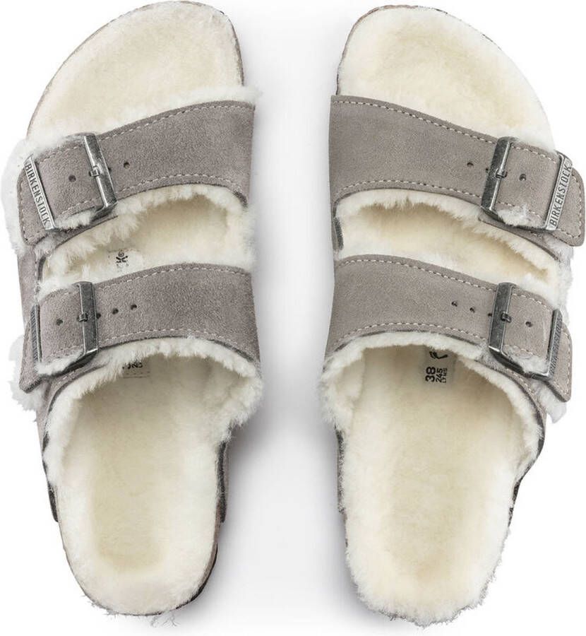 Birkenstock Arizona Lamsvel Suede Stone Coin Smal Voetbed