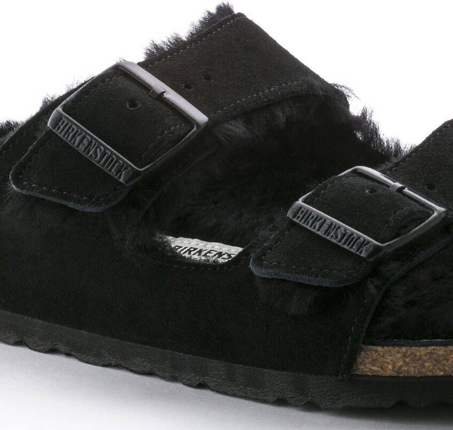 Birkenstock Arizona Lamsvel Suede Zwart Smal Voetbed