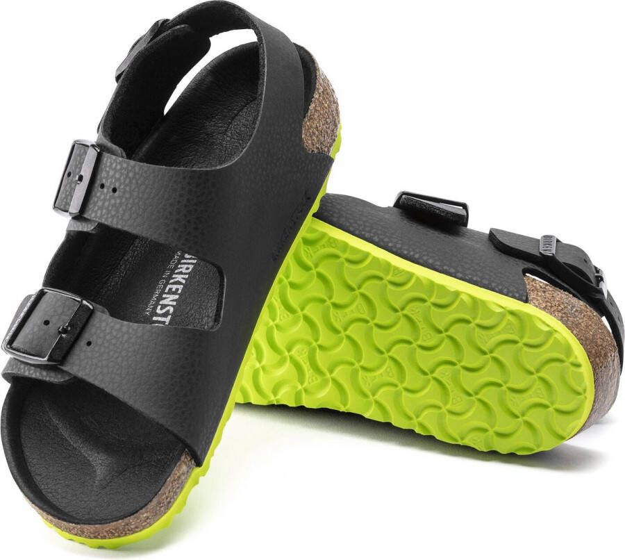 Birkenstock Milano Kids Sandalen Desert Soil Black Lime Narrow-fit Zwart Imitatieleer