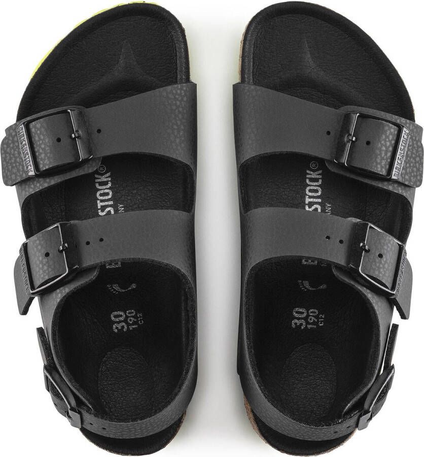 Birkenstock Milano Kids Sandalen Desert Soil Black Lime Narrow-fit Zwart Imitatieleer