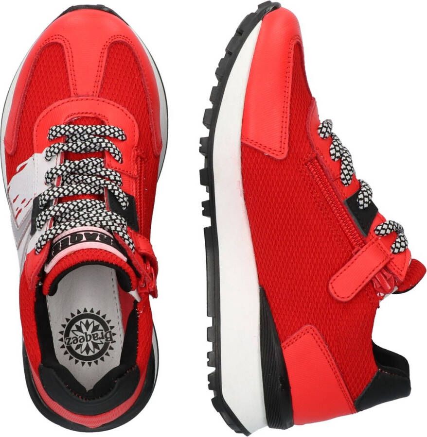 Braqeez 422271-541 Jongens Lage Sneakers Rood Wit Leer Veters