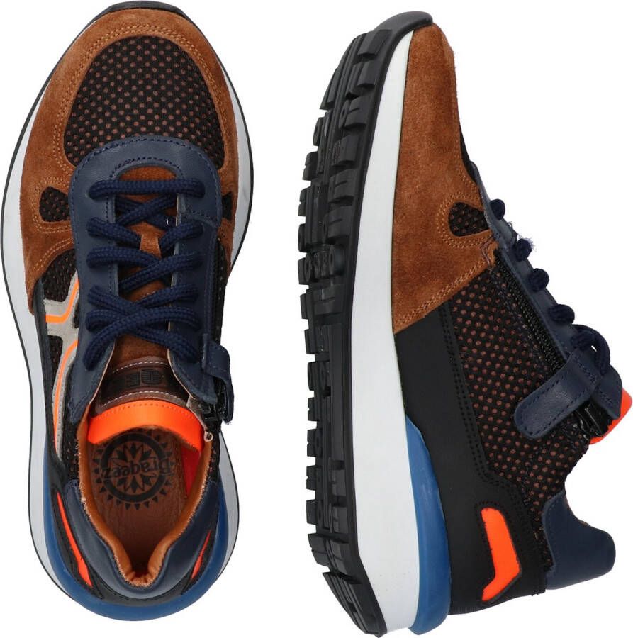 Braqeez 422942-413 Jongens Lage Sneakers Bruin Blauw Oranje Leer Veters