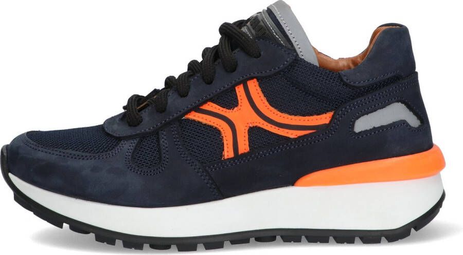 Braqeez 422942-529 Jongens Lage Sneakers Blauw Oranje Nubuck Veters