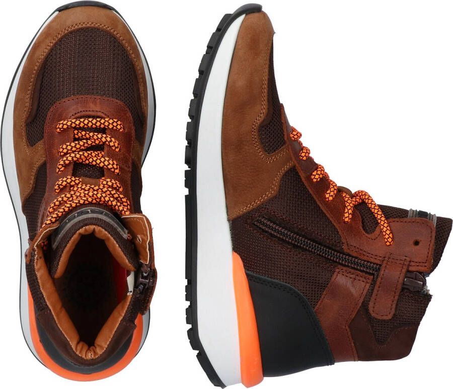 Braqeez 422944-113 Jongens Hoge Sneakers Bruin Oranje Leer Veters - Foto 4