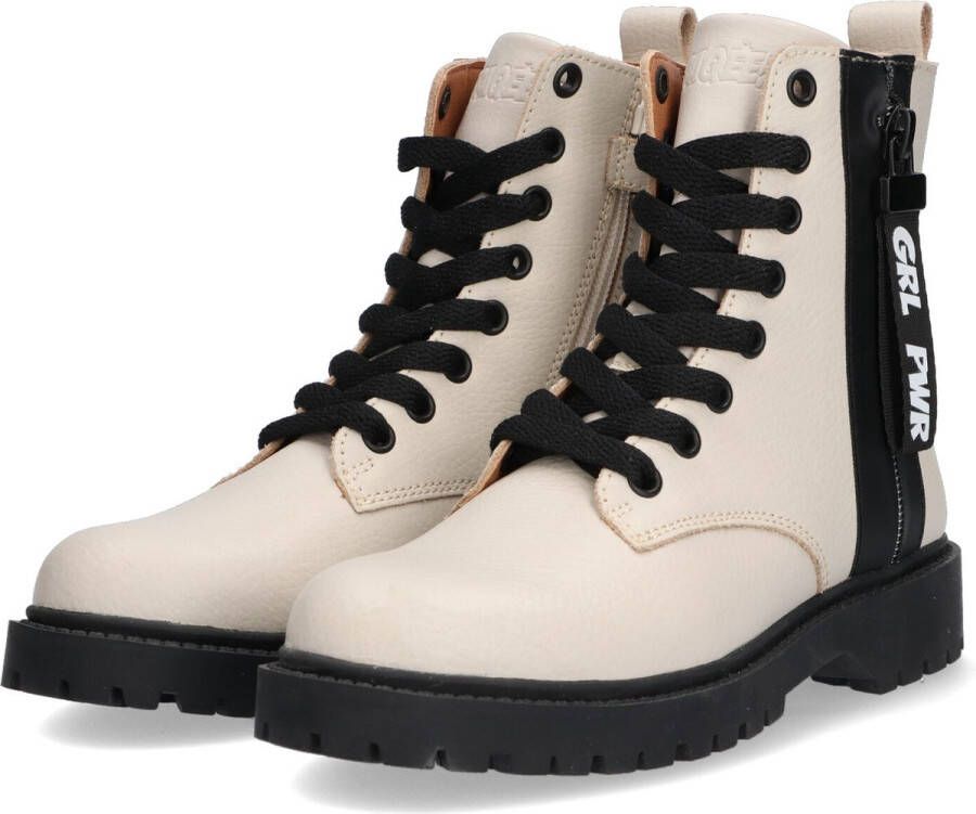 Braqeez Belle Boot Meisjes Biker Boots Beige Leer Veters