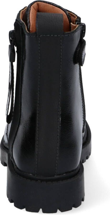 Braqeez Belle Boot Meisjes Biker Boots Zwart Leer Veters