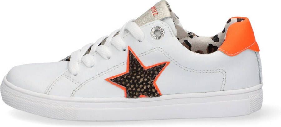 Braqeez Leigh Louwies Jongens Lage Sneakers Wit Print Leer Veters