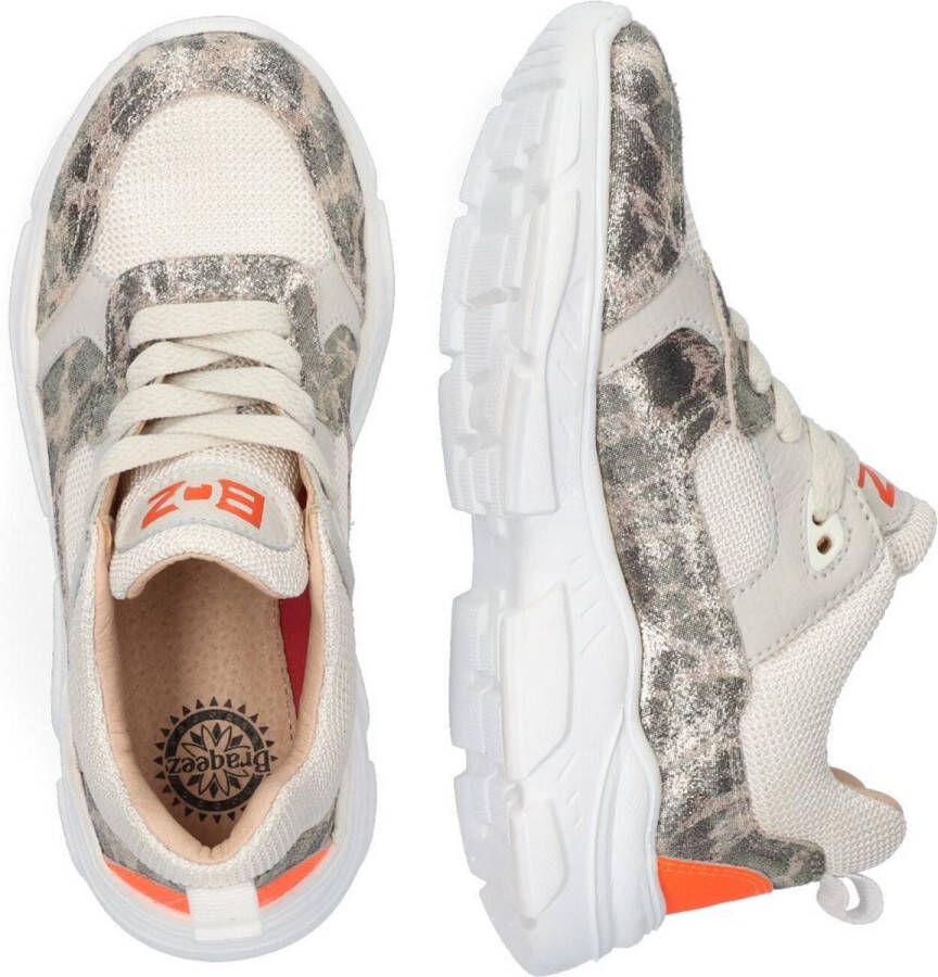 Braqeez Renee Run Meisjes Lage Sneakers Beige Print Leer Veters