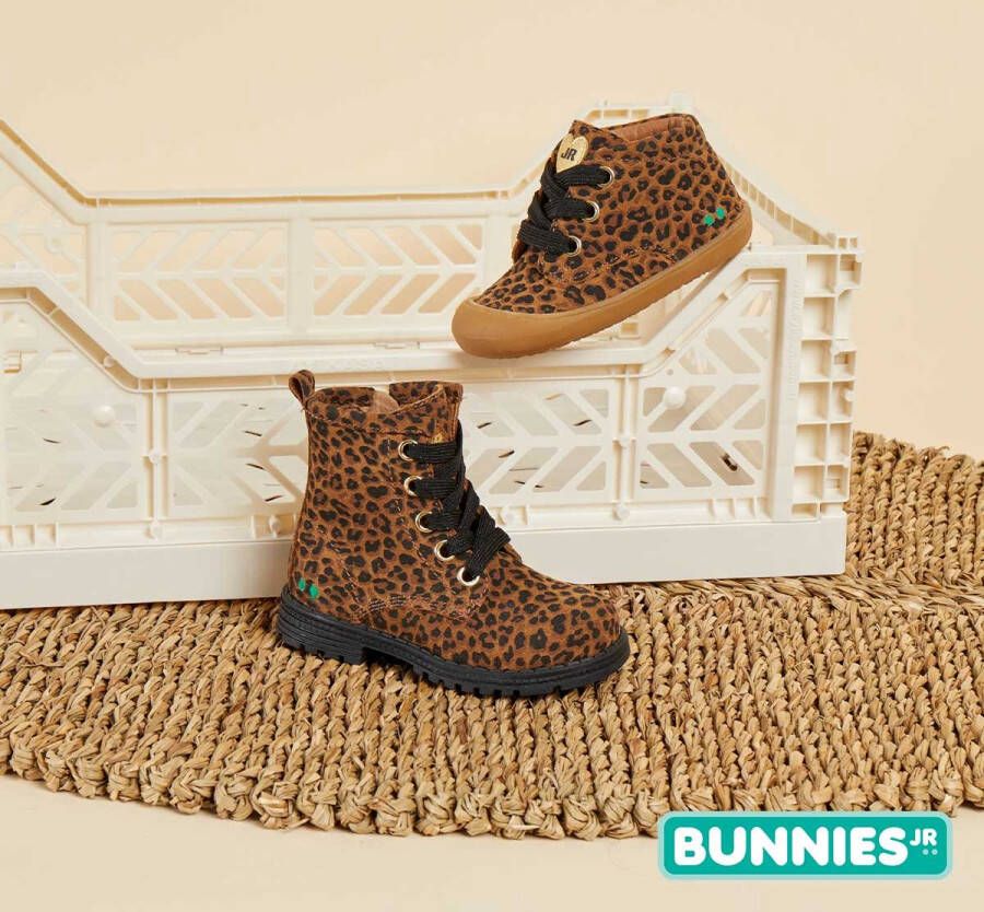 BunniesJR Bunnies JR Rene Rap Meisjes Hoge Sneakers Bruin Print Suède Veters - Foto 7