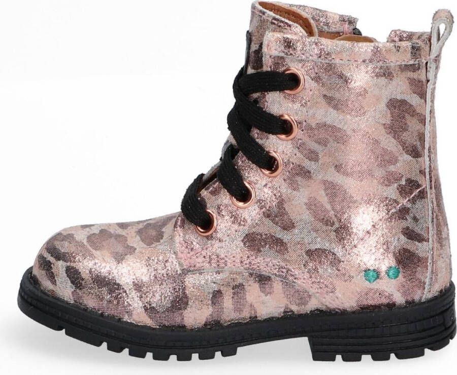 BunniesJR Bunnies JR Thijs Trots Meisjes Biker Boots Roze Print Leer Veters