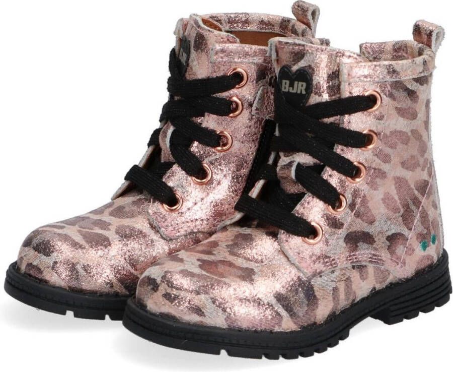 BunniesJR Bunnies JR Thijs Trots Meisjes Biker Boots Roze Print Leer Veters