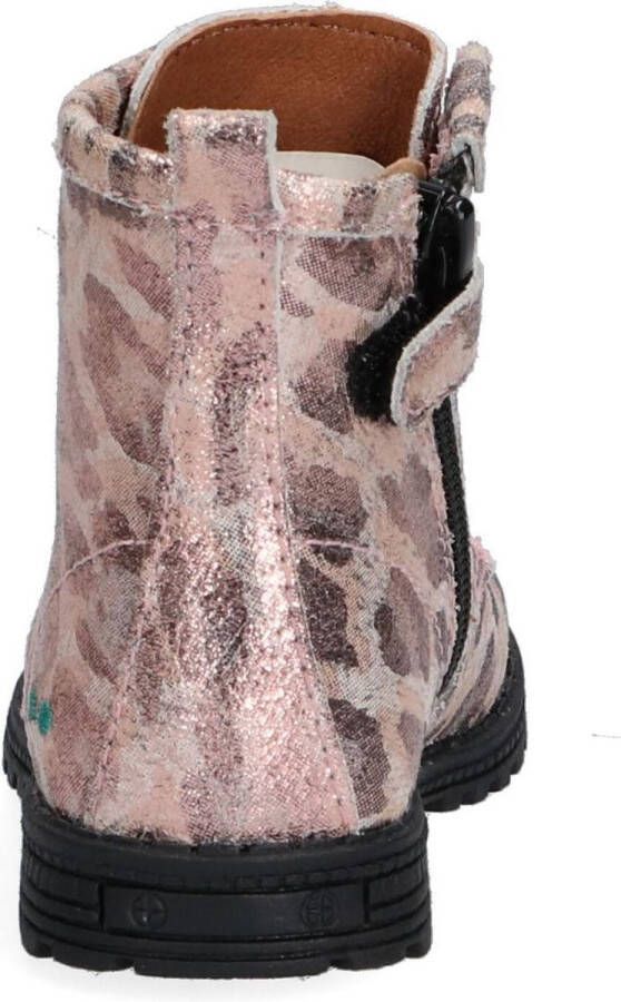 BunniesJR Bunnies JR Thijs Trots Meisjes Biker Boots Roze Print Leer Veters