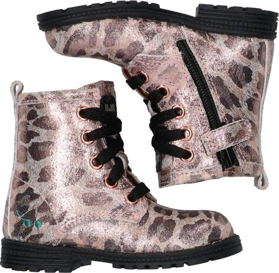 BunniesJR Bunnies JR Thijs Trots Meisjes Biker Boots Roze Print Leer Veters